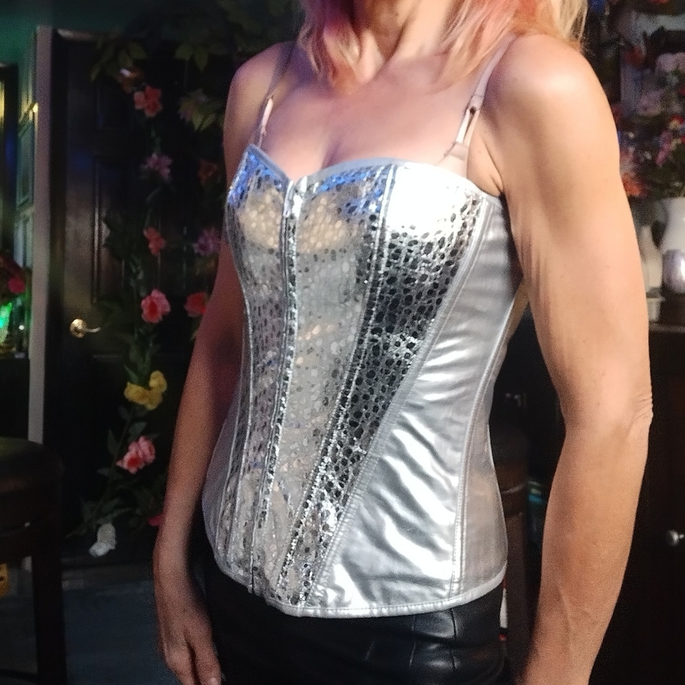 NWOT Silver Faux Leather Corset Top